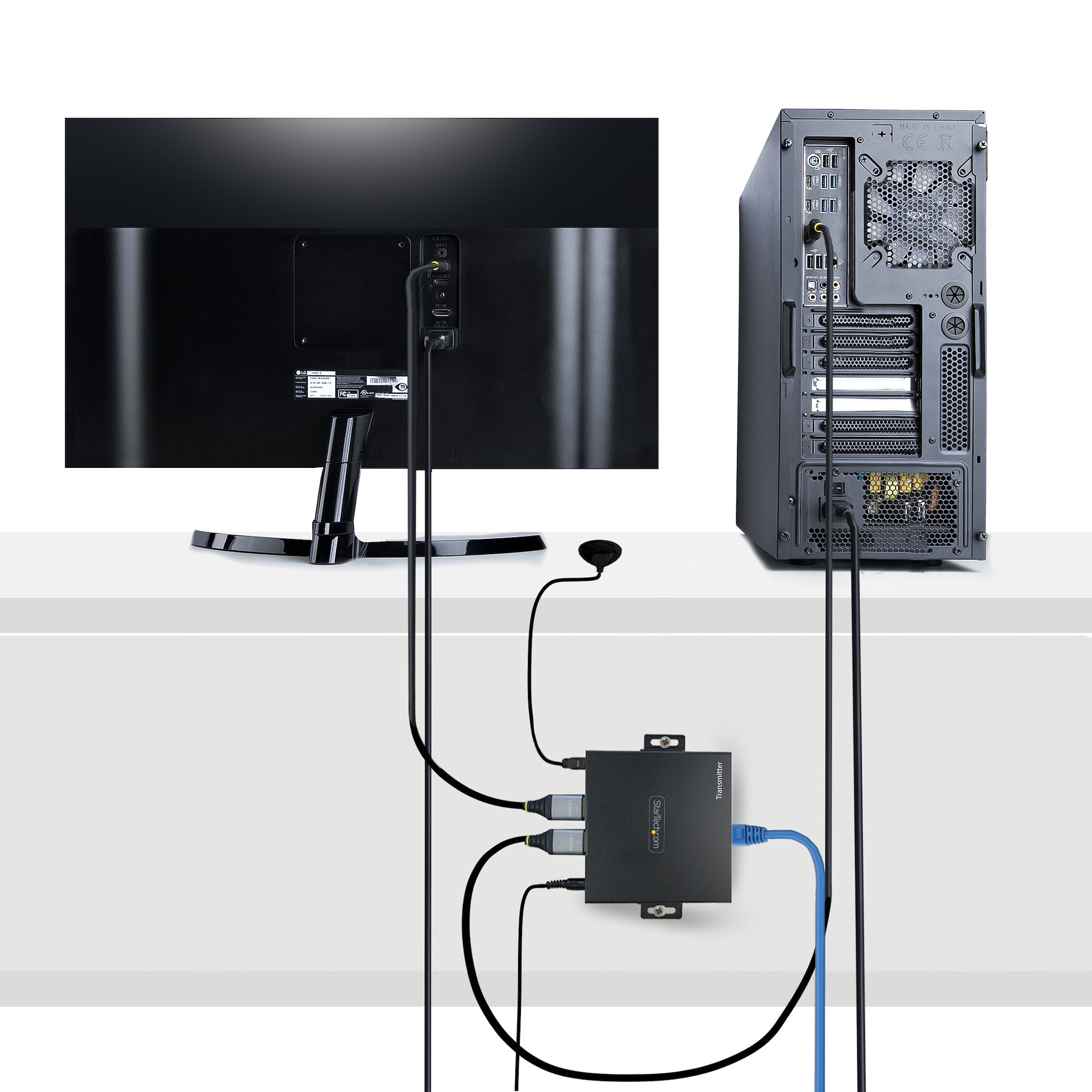 StarTech.com Transmisor y Receptor Alámbrico por Cable Cat5/Cat5e/Cat6, Entrada 1 x RJ-45 1 x HDMI, Salida 1 x RJ-45 2 x HDMI, hasta 70 Metros