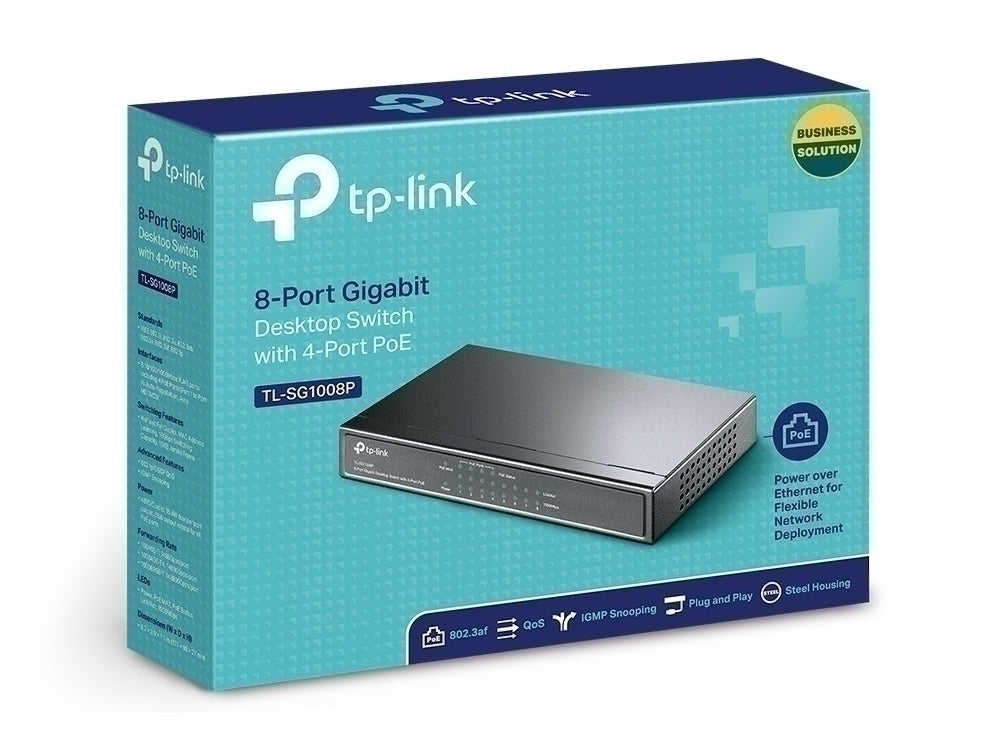 Switch TP-Link Gigabit Ethernet TL-SG1008P, 8 Puertos10/100/1000Mbps (4x PoE+), 16Gbit/s, 4.000 Entradas - No Administrable