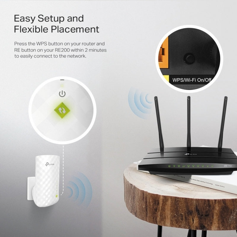 TP-Link Extensor de Señal WiFi de Banda Dual AC750, Inalámbrico, 750 Mbit/s, 3 Antenas Internas
