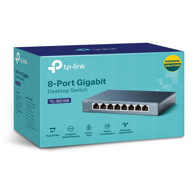 Switch TP-Link Gigabit Ethernet TL-SG108, 8 Puertos 10/100/1000Mbps, 16 Gbit/s, 4.000 Entradas - No Administrable
