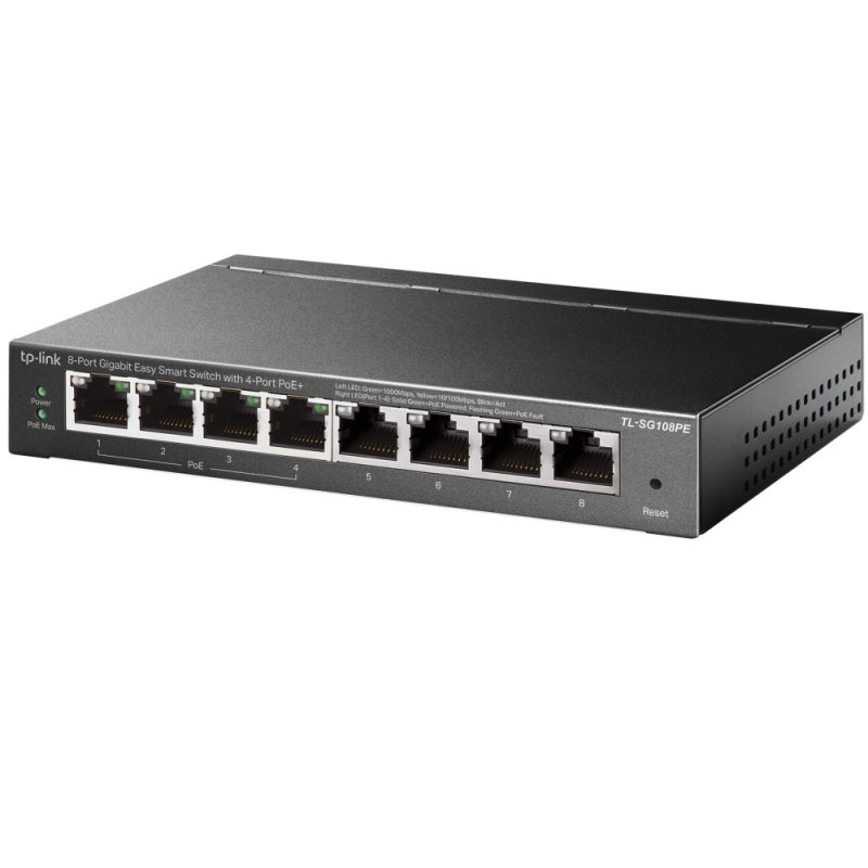 Switch TP-Link Gigabit Ethernet TL-SG108PE Easy Smart PoE, 8 Puertos 10/100/1000Mbps (4x PoE), 16 Gbit/s, 4000 entradas - No Administrable