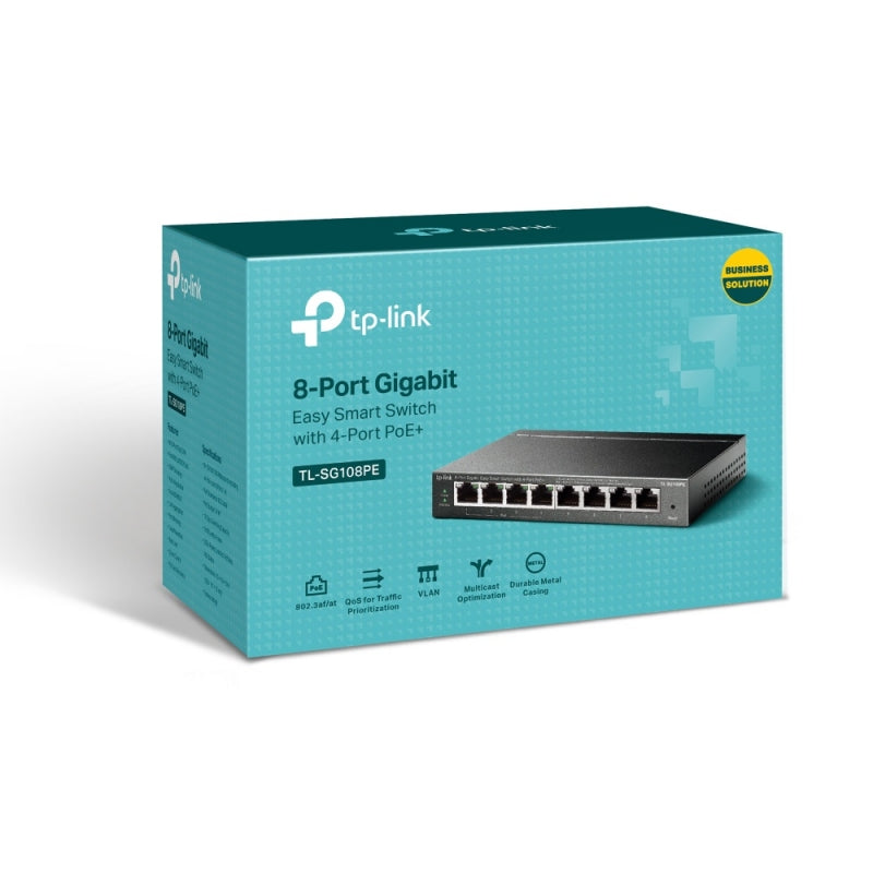 Switch TP-Link Gigabit Ethernet TL-SG108PE Easy Smart PoE, 8 Puertos 10/100/1000Mbps (4x PoE), 16 Gbit/s, 4000 entradas - No Administrable