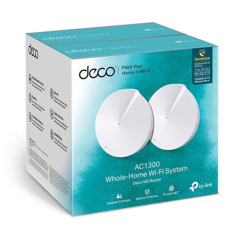Router TP-Link Ethernet de Banda Dual AC1300 Deco M5 con Wi-Fi Mesh, 1300Mbit/s, 2x RJ-45, 2.4/5GHz - 2 Piezas