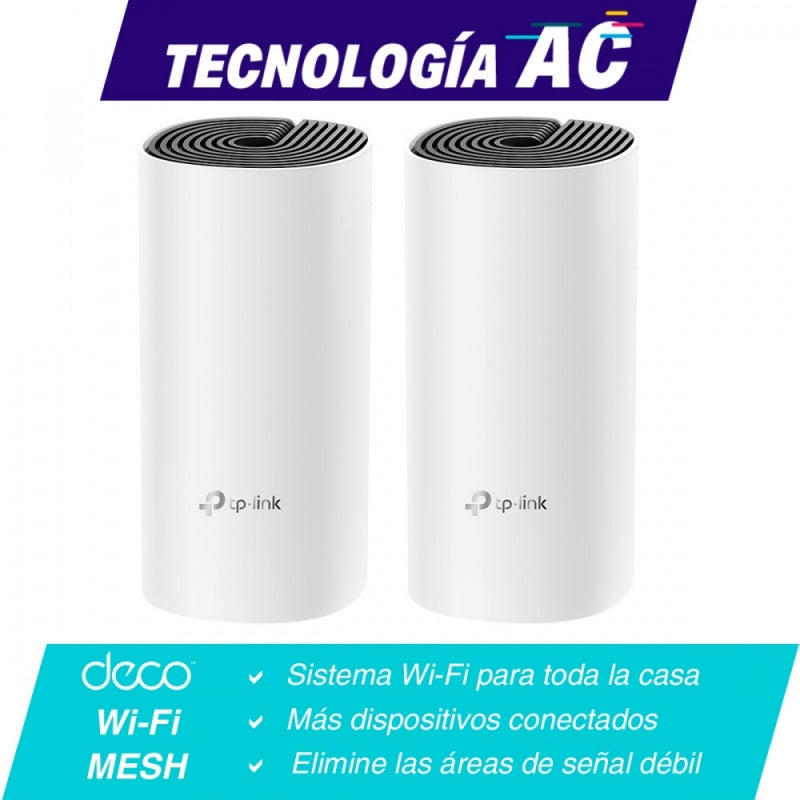 Router TP-Link con Sistema de Red Wi-Fi en Malla AC1200 Deco M4, 867 Mbit/s, 2x RJ-45, 2.4/5GHz - 2 Piezas