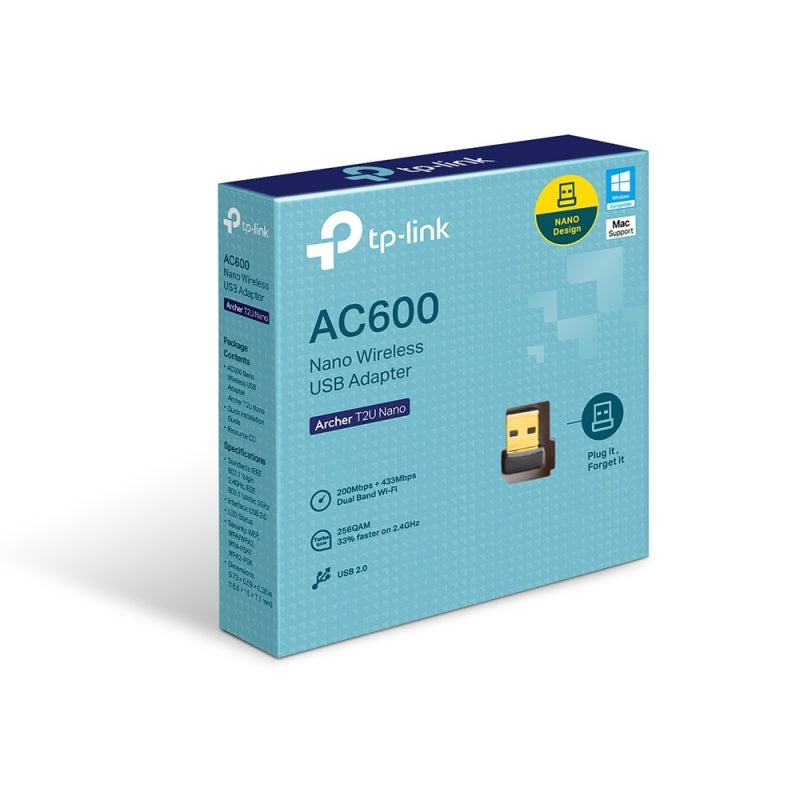 TP-Link Adaptador de Red USB ARCHER T2U NANO, Inalámbrico, WLAN, 633 Mbit/s, Doble Banda 2.4/5 GHz