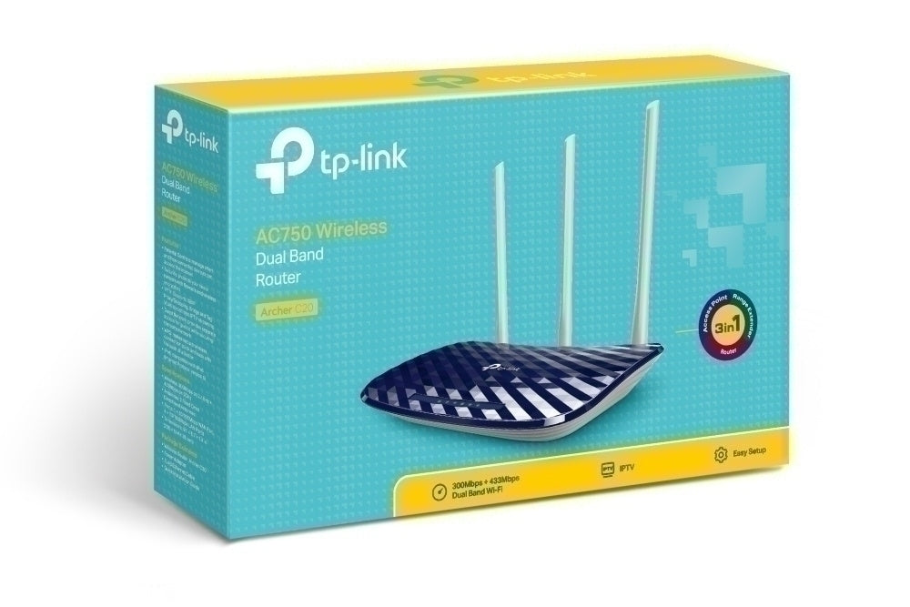 Router TP-Link Fast Ethernet de Banda Dual ARCHER C20 WISP, Inalámbrico, 433Mbit/s, 5x RJ-45, 2.4/5GHz, con 3 Antenas Externas