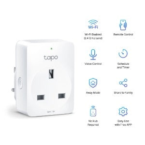 TP-Link Smart Plug Tapo P100, WiFi, 1 Conector, 1200W, 10A, Blanco