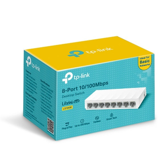 Switch TP-Link Fast Ethernet LS1008, 8 Puertos 10/100Mbps, 1.6 Gbit/s, 2000 Entradas - No Administrable