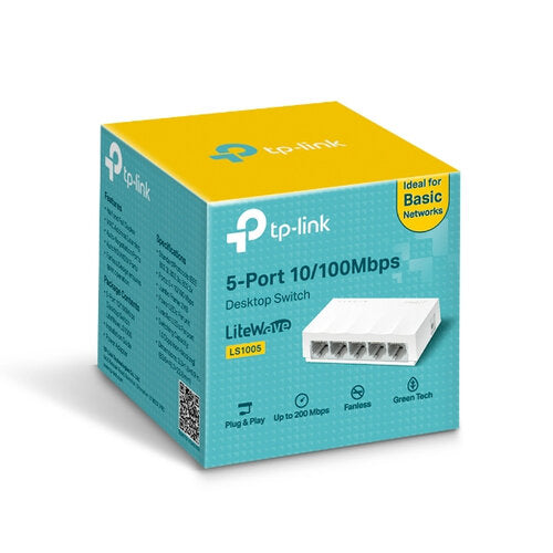 Switch TP-Link Fast Ethernet LS1005, 5 Puertos 10/100 Mbps, 100 Mbit/s - No Administrable