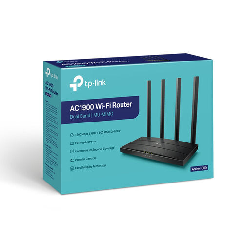 Router TP-Link Gigabit Ethernet de Banda Dual MU-MIMO Firewall Archer C80 con OneMesh, Inalámbrico, 1300Mbit/s, 5x RJ-45, 2.4/5GHz, 4 Antenas Externas