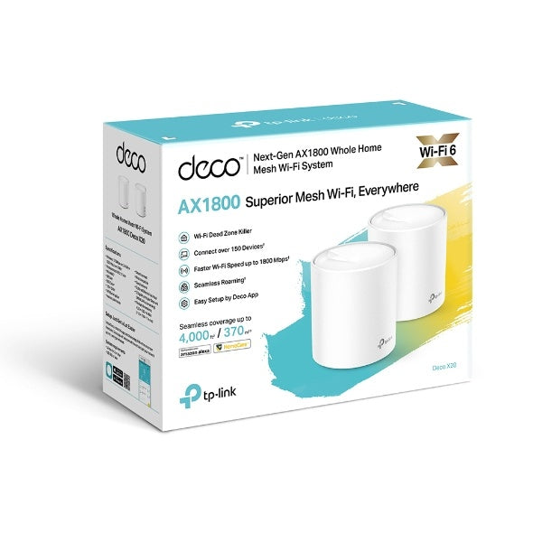 Router TP-Link con Sistema de Red Wi-Fi en Malla DECO X20 Wi-Fi 6, 1201Mbit/s, 2.4/5GHz, 4 Antenas Internas - 2 Piezas