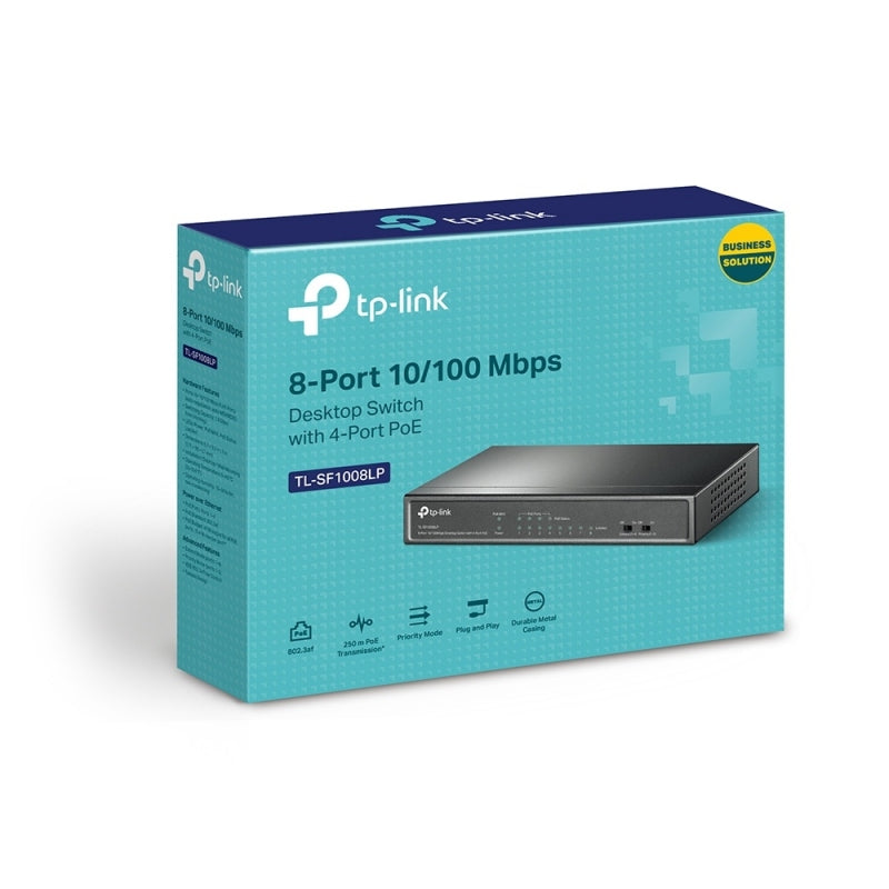 Switch TP-Link Fast Ethernet TL-SF1008LP, 8 Puertos 10/100Mbps (4x PoE), 1.6 Gbit/s, 2000 Entradas - No Administrable