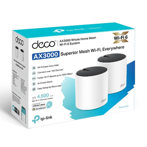 Router TP-Link de Banda Dual Deco X55 AX3000 con Wi-Fi Mesh, 2402 Mbit/s, 3x RJ-45, 2.4/5GHz, 4 Antenas Internas - 2 Piezas