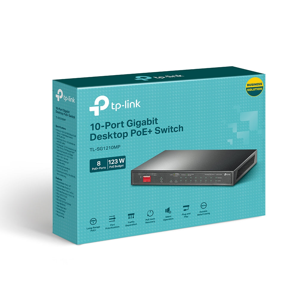 Switch TP-Link TL-SG1210MP, 9 Puertos Gigabit Ethernet 10/100/1000 8 x PoE+ 123W, 20 Gbit/s, 4000 Entradas, No Administrado