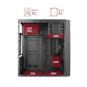 Gabinete Stylos Modelo 1, Midi-Tower, ATX/Micro-ATX/Mini-ITX, USB 3.0, con Fuente de 500W, sin Ventiladores Instalados, Negro