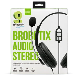 BRobotix Audífonos Gamer 263953, Alámbrico, 2 Metros, USB, Negro