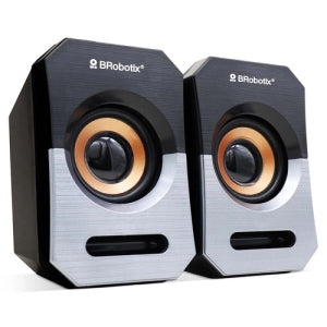 BRobotix Bocinas Portátiles 963913, Alámbrico, 2.0 Canales, 5W RMS, USB/3.5mm, Negro/Plata