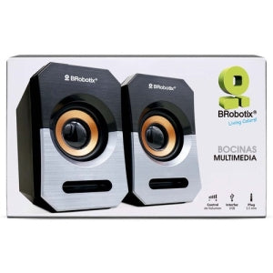 BRobotix Bocinas Portátiles 963913, Alámbrico, 2.0 Canales, 5W RMS, USB/3.5mm, Negro/Plata