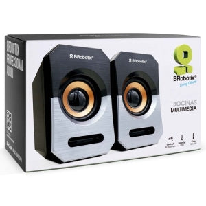 BRobotix Bocinas Portátiles 963913, Alámbrico, 2.0 Canales, 5W RMS, USB/3.5mm, Negro/Plata