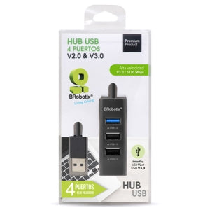 BRobotix Hub USB A 3.0 Macho - 4x USB A, Negro