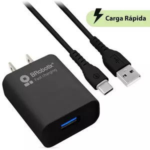 BRobotix Kit Cargador de Pared de Carga Rapida 6001561, 5V, 1x USB-A 3.0, Negro ? incluye Cable USB A - USB C