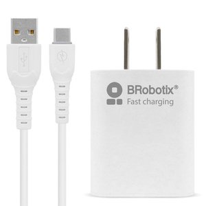 BRobotix Cargador de Pared 6001318, 5V, 1x USB-A, Blanco ? incluye Cable USB A - USB C