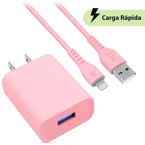 BRobotix Cargador de Pared 6001363, 5V, 1x USB-A, Rosa ? incluye Cable USB A - Lightning