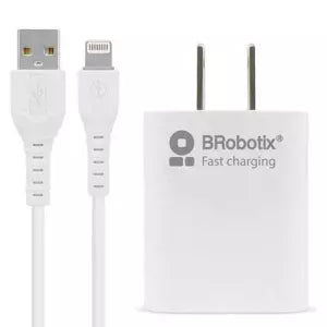 BRobotix Cargador de Pared 6001349, 5V, 1x USB-A, Blanco ? incluye Cable USB A - Lightning