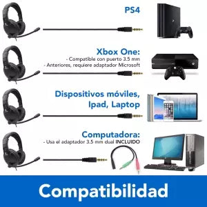 BRobotix Audífonos Gamer 963012, Alámbrico, 1.5 Metros, 3.5mm, Negro