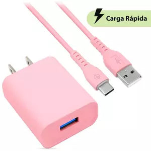 BRobotix Cargador de Pared 6001332, 5V, 1x USB-A, Rosa ? incluye Cable USB A - USB C