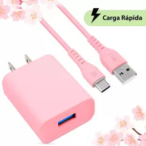 BRobotix Cargador de Pared 6001332, 5V, 1x USB-A, Rosa ? incluye Cable USB A - USB C
