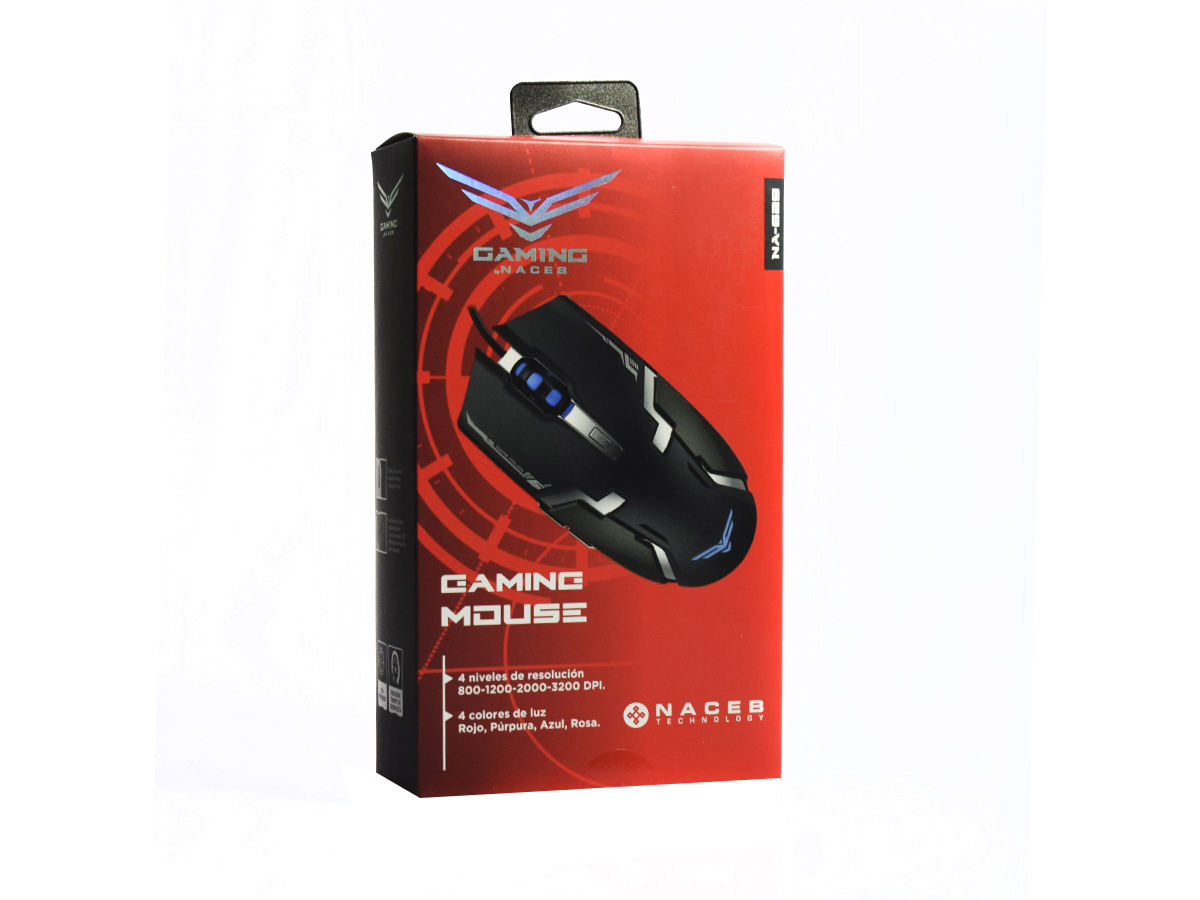 Mouse Gamer Ergonómico Naceb Láser NA-629, Alámbrico, USB, 3200DPI, Negro