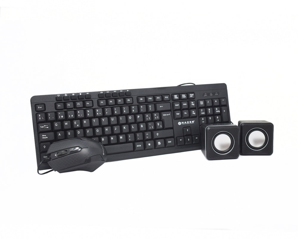 Kit 3 en 1 Teclado, Mouse y Bocinas Naceb NA-228, Alámbrico, USB, Negro (Español)