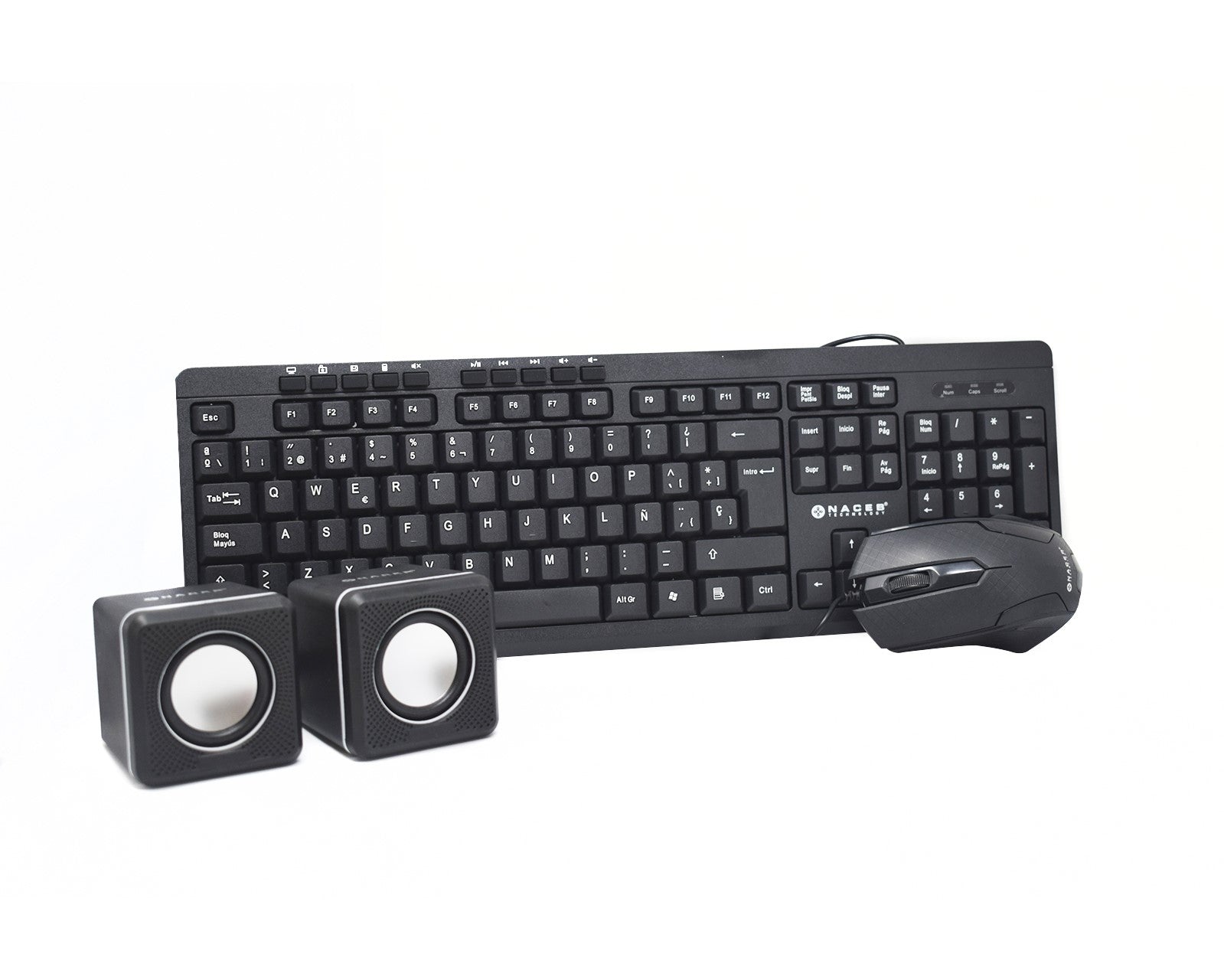 Kit 3 en 1 Teclado, Mouse y Bocinas Naceb NA-228, Alámbrico, USB, Negro (Español)