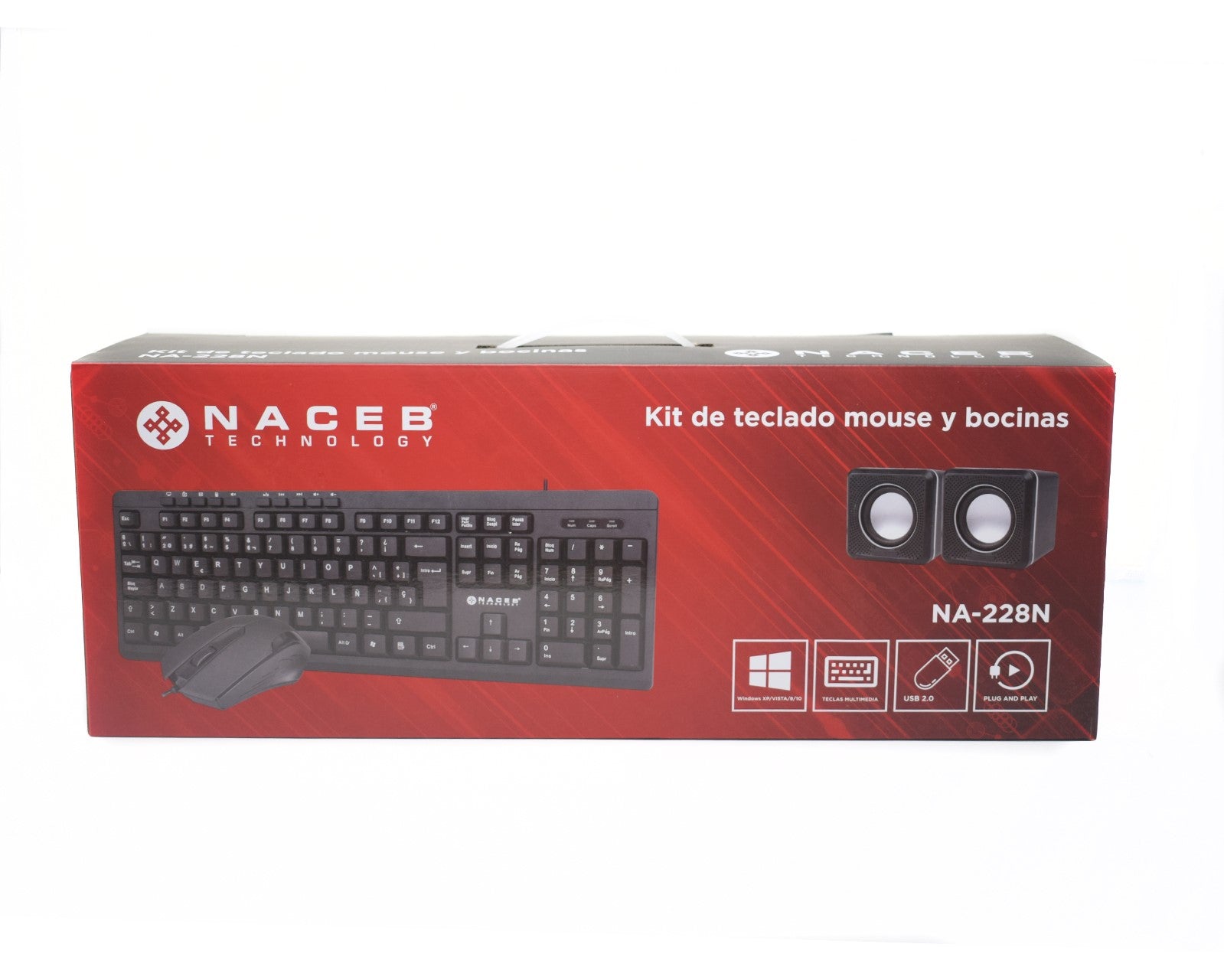 Kit 3 en 1 Teclado, Mouse y Bocinas Naceb NA-228, Alámbrico, USB, Negro (Español)