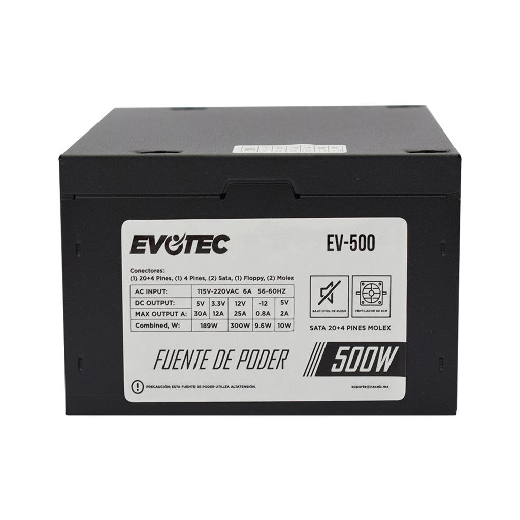 Fuente de Poder Evotec EV-500 ATX, 24-pin ATX, 80mm, 500W